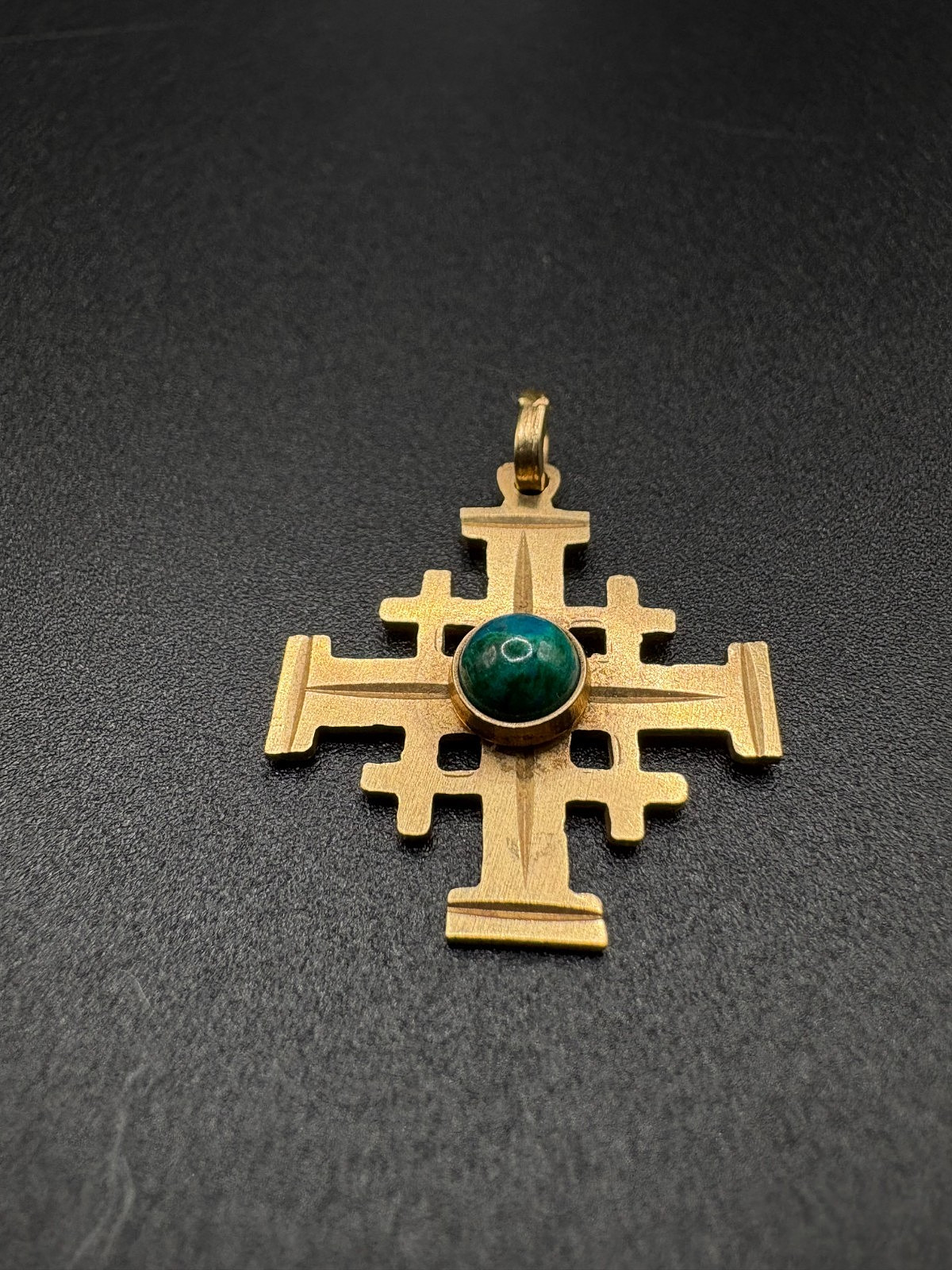 14K Solid Gold Handmade_Eilat Stone_Jerusalem Cro… - image 2