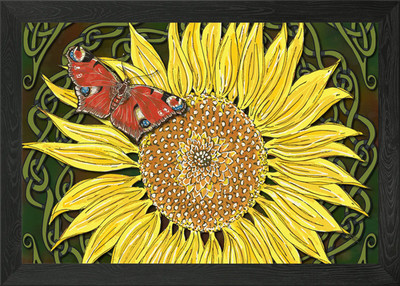 Gerahmtes Wandbild Sonnenblume und Schmetterling Poster Leinwanddruck Bild