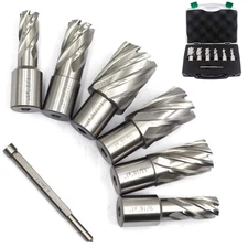 Annular Cutter Set 7 Pieces 3/4" Weldon Shank 1"Cutting Depth,1/2 to 1-1/16 i...
