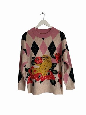 Unbranded Wool Jumper Cat Leopard Beaded Diamond Size M L 12 14