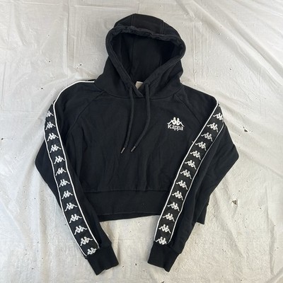 Kappa Jacket Womens Medium Black White Track Zip Logo Tape Sleeve Cropped Jacket