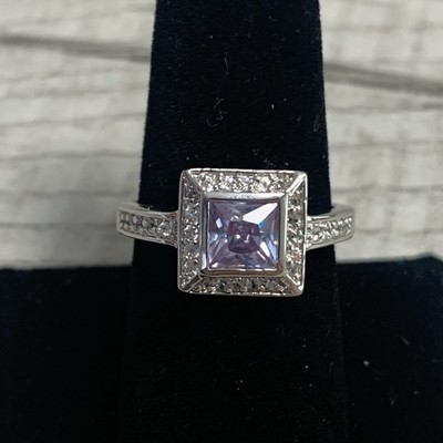 Lia Sophia ''Dazzler'' Square Halo Ring Lavender Cubic Zirconia Size 9