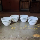 Vintage Pyrex Tableware By Corning USA #714 Green Banded Milk Glass Custard Cups