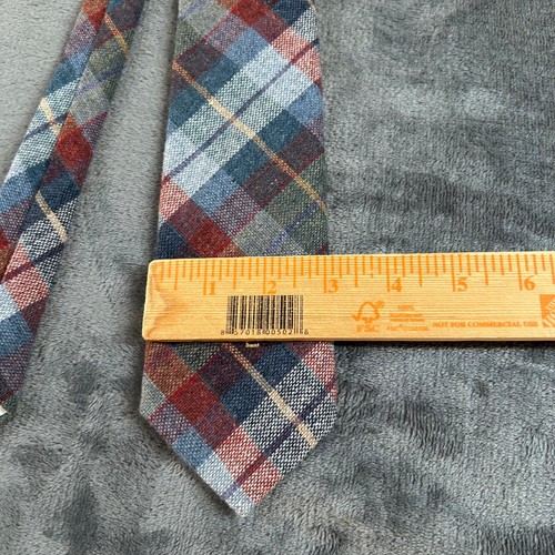 Yves Saint Laurent YSL Tie Wool Blend Plaid Heather Mist Italy Blue Red Mens - Picture 3 of 9