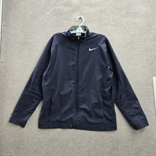 Nike Men Jacket L Blue Dri-Fit Activewear Logo Zipper Long Sleeve