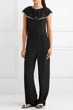 CHLOE JUMPSUIT w RUFFLE BLACK SILK CREPE DE CHINE $2,395 sz 40 US 8