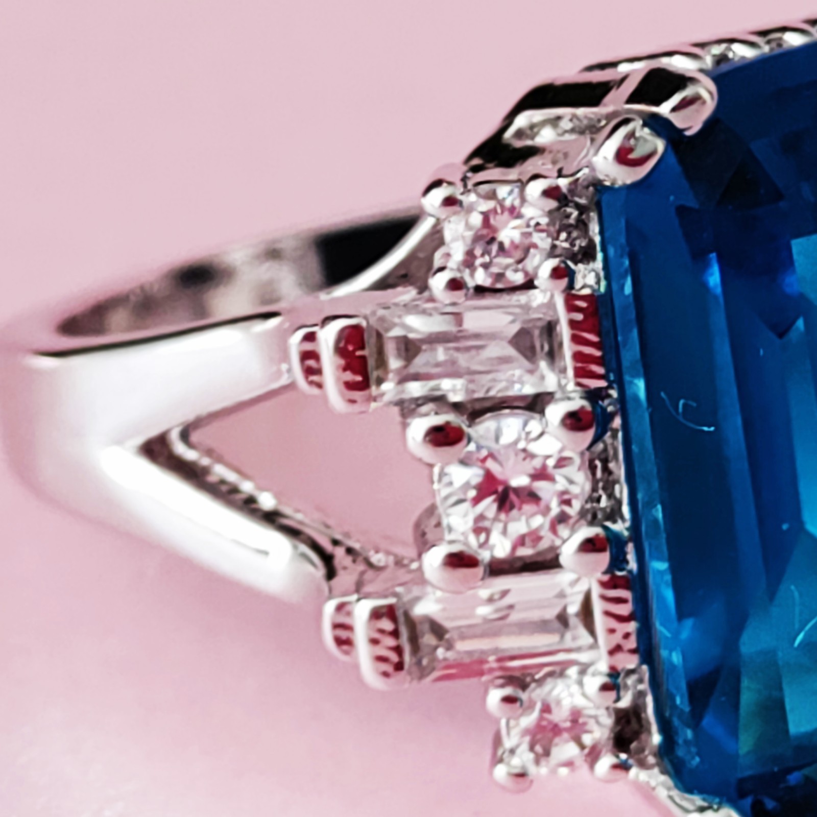 Blue Gemstone Statement Ring Size 9 - image 6