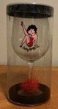 Spencer's Betty Boop Oversized Wine Glass 24oz Red Feathers On Stem, New