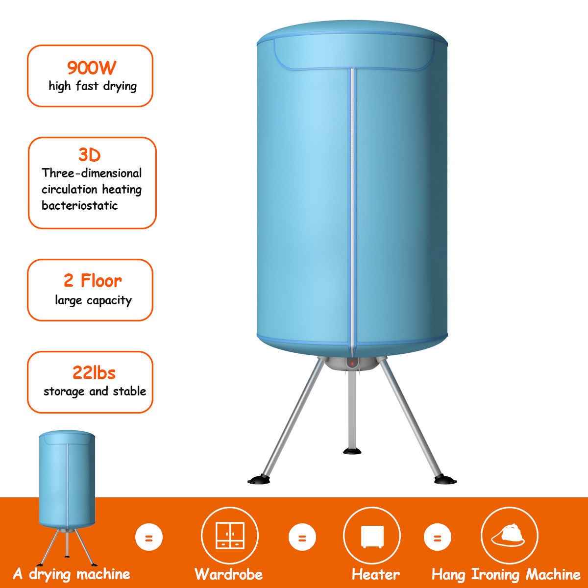 Costway Portable Ventless Laundry Clothes Dryer Folding Drying Machine Heater