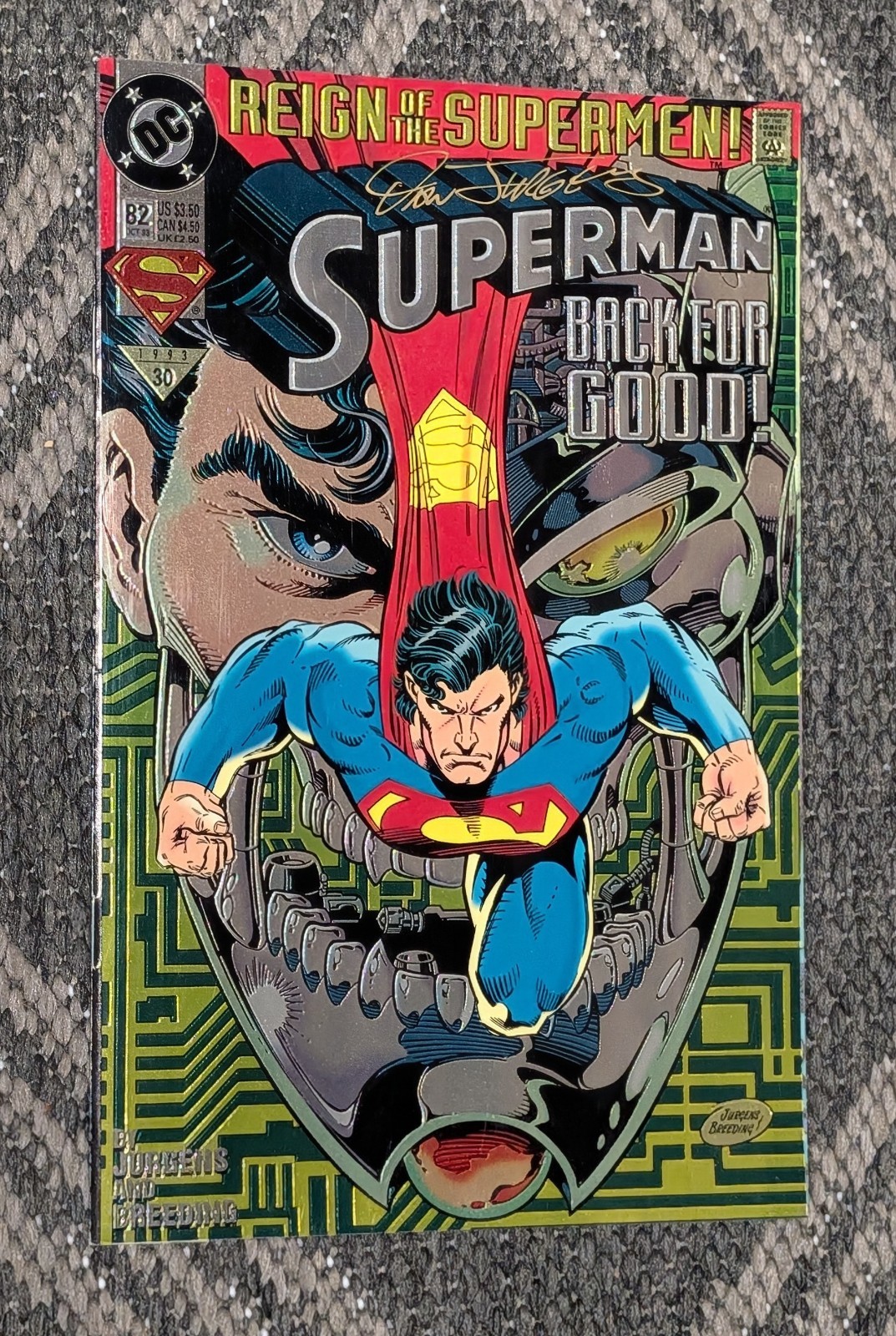 Superman #82 DC 1992 Signed Dan Jurgens Reign of Supermen Chromium Cover!