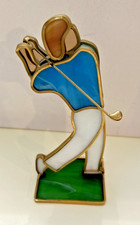 Stained Glass Male Golfer free standing Hand Painted 8" tall