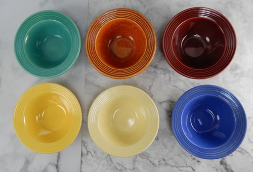 Set of 6 Bauer Monterey Pottery  Ring Ware Fruit Bowls Multicolor 5-7/8" Wide