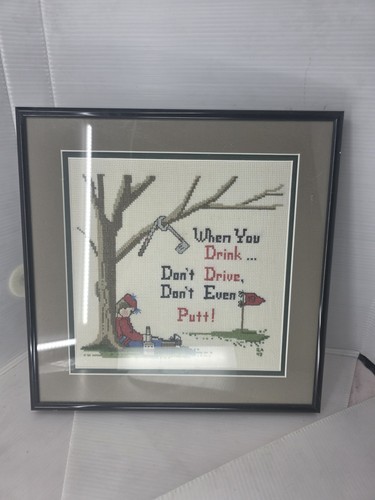 Vintage Framed Golf Cross Stitch Funny Quote Dont Drive Dont Even Putt Art 12x12