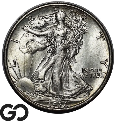 1936-D Walking Liberty Half Dollar, Premium Quality Superb Gem BU++, Tough!