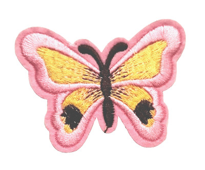 Butterfly Patches Silk Thread Iron On Embroidered PINK  3'' x 2''