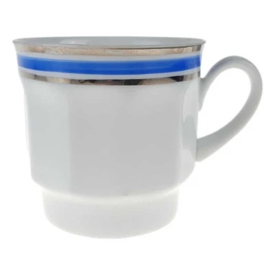 Kaffeetasse 0,19 L Seltmann Weiden Vohenstrauß Unbestimmten Formen Platinrand bl - Bild 1 von 4