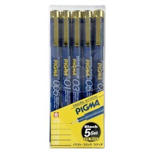 Sakura Pigma Micron Black Pen Set of 5 Water Based Pigment Ink Japan
