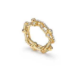 Tiffany & Co. HardWear Small Link Ring 18K Yellow Gold – Pavé Diamonds – Size 7