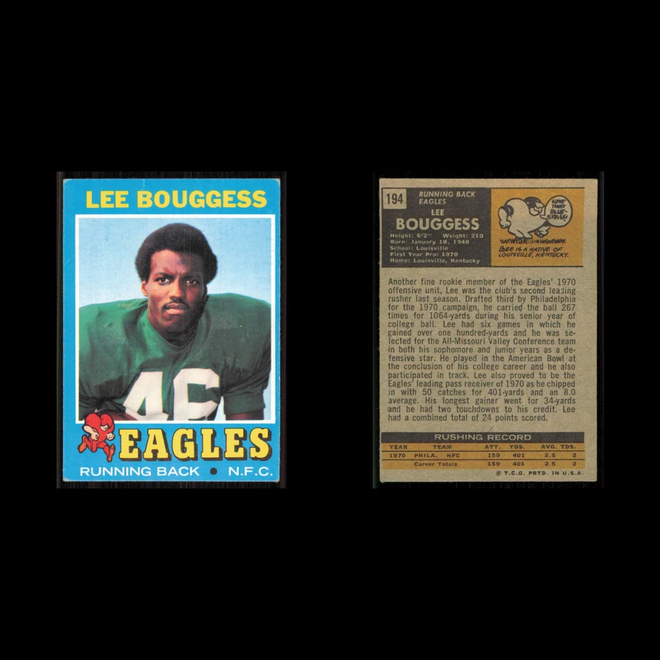 Lee Bouggess Rookie #194 1971 Topps Philadelphia Eagles Football Card NFL EX - Image 3 of 3