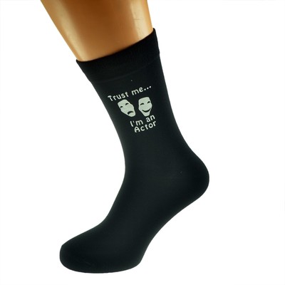 Trust me I'm an Actor and Theatre Mask Image Printed on Black Mens Cotton Socks