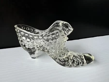 Vtg Fenton Clear Glass Hobnail Cat Head Slipper Shoe 5.5” Decorative Art Glass