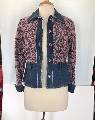 Alberto Makali denim wool jacket size 6 brocade