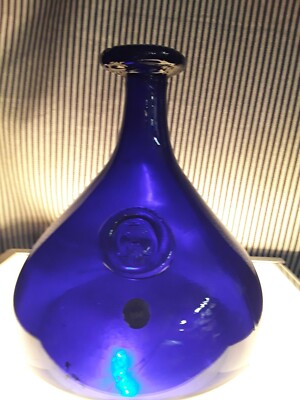 HOLMEGAARD DENMARK KASTRUP TAG BLUE FAT VIKING ART GLASS DECANTER BOTTLE WINTHER
