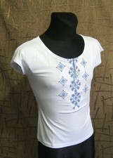 Ukrainian Vyshyvanka T-SHIRT Embroidered in Women's Girls white color ornament