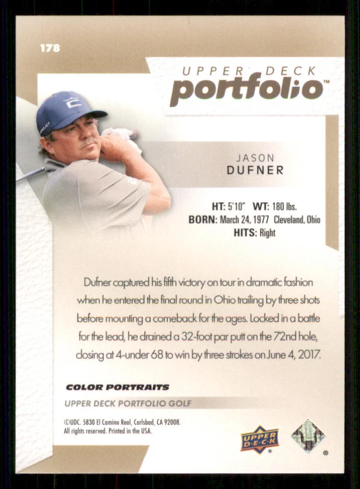 2024 Upper Deck Portfolio #178 Jason Dufner COL POR - Image 2 of 2