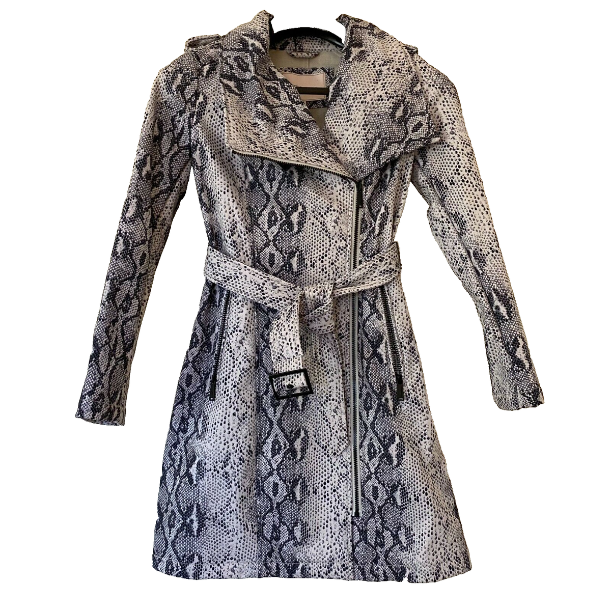 BCBGeneration XS Trench Coat Snake Print Full Zip Belted