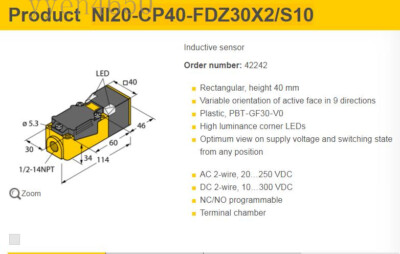 Original TURCK PROXIMITY SENSOR NI20-CP40-FDZ30X2/S10 