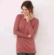 LC Lauren Conrad Women Blouse XL Mauve Lace Sleeve Sweater Feminine Lagenlook