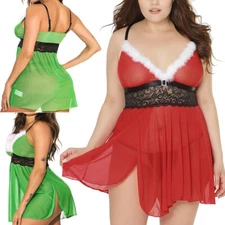 Miss Cutie Claus Plus Size Babydoll Women Sexy Christmas Lingerie Set Sleepwear