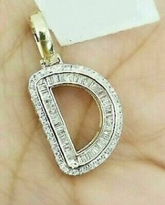 14K Yellow Gold Finish Baguette Diamonds Initial Alphabet Letter D Pendant Charm