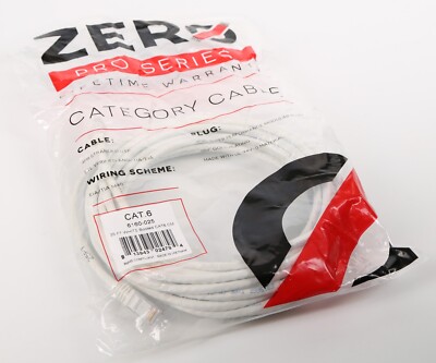 CAT6 Standard 4 pair RJ45 Booted UTP CM 24 AWG White 25 Feet Pro Series (New)