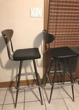 RARE! Set 2 Mid Century Modern Chrome Craft Bar Stool Chair Chrome Vinyl Retro