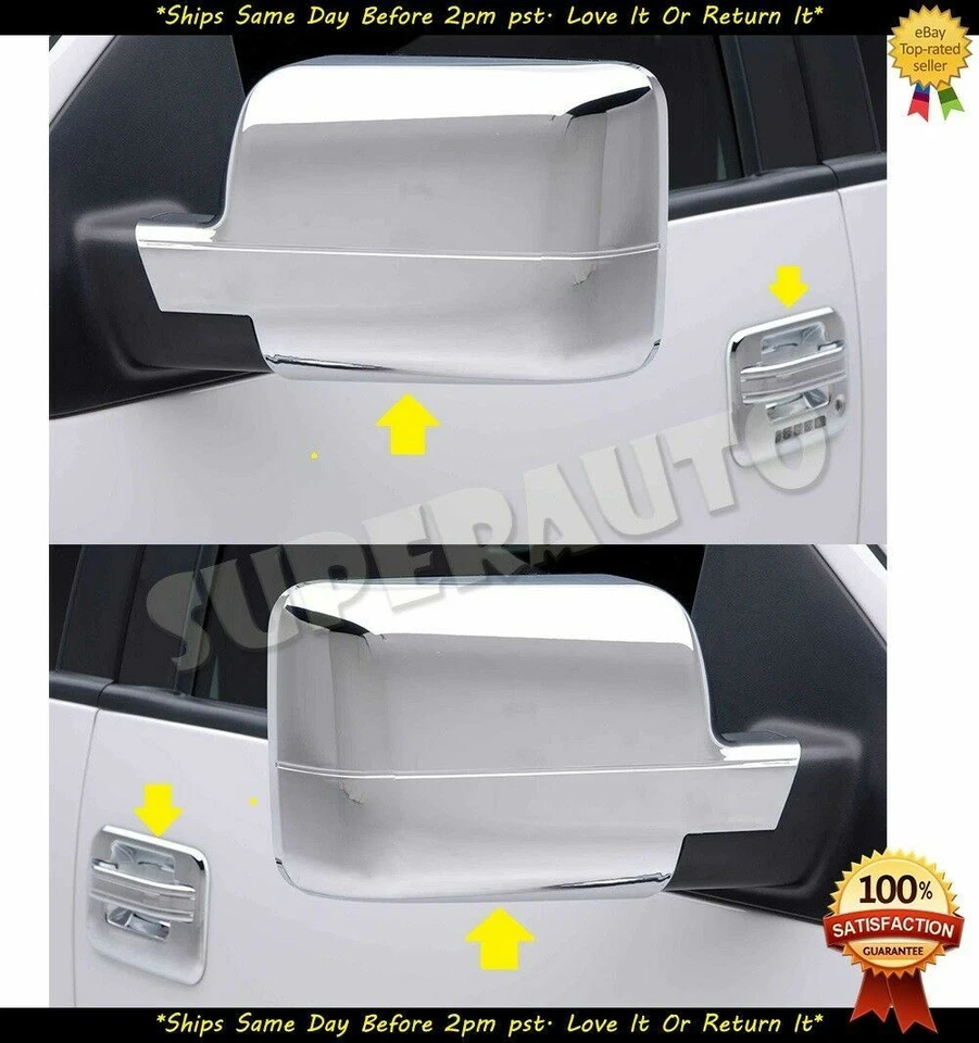 CUBIERTAS DE ESPEJO RETROVISOR COMPLETO CROMADAS + MANIJAS DE 4 PUERTAS CON TECLADO PARA FORD F-150 2004-2008 4 PUERTAS Foto 2 de 3