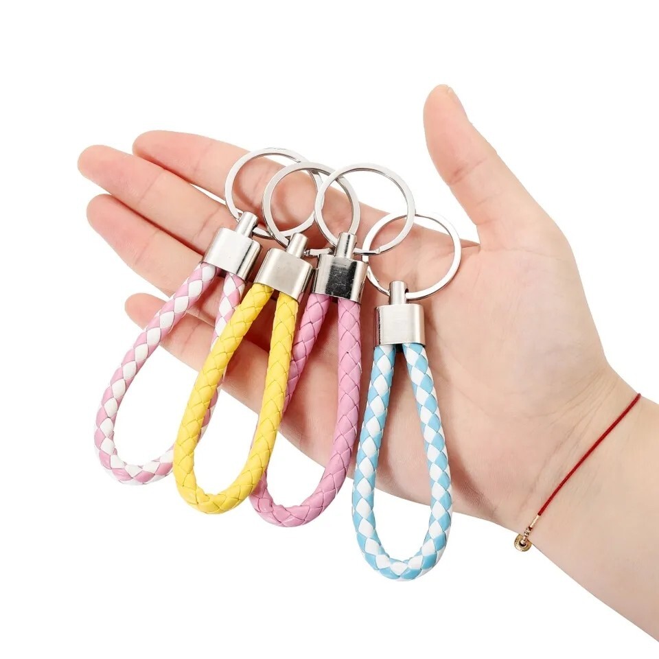 1PC PU Leather Keychain Car Keyrings Men Women Keychain Braided Woven ...