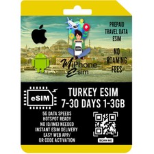 Turkey Travel eSIM Prepaid 1-3GB 7-30 days 4G LTE Network QR Activation