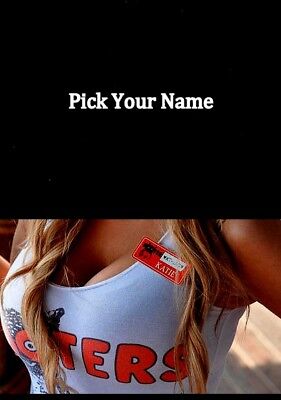HOOTERS Girl Uniform Pin Badge Collectible Costume HALLOWEEN TAGS PICK YOUR NAME