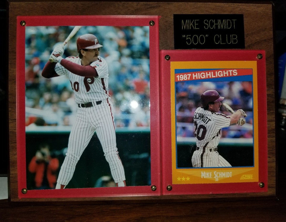 1987 HOFer MIKE SCHMIDT 500th HOME RUN PLAQUE AND SCORE BASEBALL