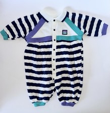 Vintage 90s Christian Dior Baby Dior 6M One Piece Bubble Romper Navy/Purple/Teal