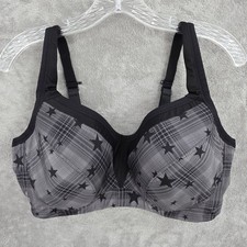 Torrid Active Sports Bra 42DD Black Grey Plaid Star Underwire Supportive Workout
