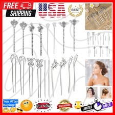 18 PCS Silver Hair Sticks Vintage Hair Pins Chinese Women Hair Chopsticks Pin...