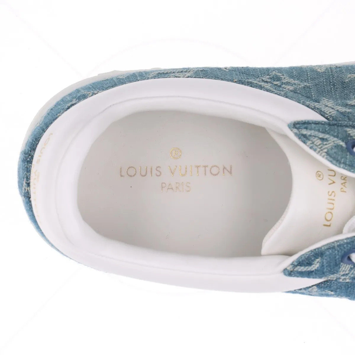 Louis Vuitton Luxembourg Line 19-year Denim & leather Sneakers 7 Men's Blue x wh thumbnail 9
