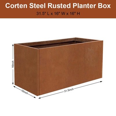 31.5x16x16 Inch Corten Steel Planter Box Metal Garden Planters for Outdoors Yard