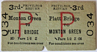 BRITISH RAILWAYS Privilege. MONTON GREEN to PLATT BRIDGE