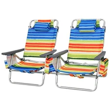 Set of 2 Backpack Beach Chair, 5-Position Lay Flat Beach Chairs with Cooler Bag