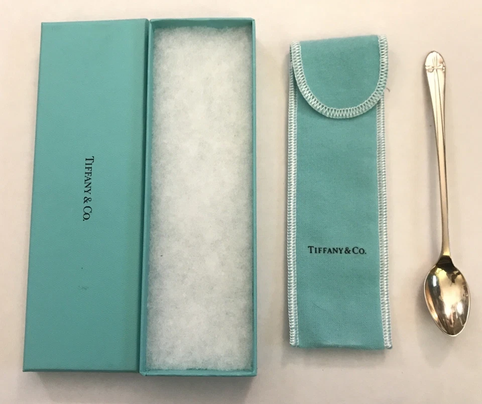 TIFFANY & CO 925 STERLING SILVER SPAIN BABY SPOON 'TIFFANY BOW' INCL POUCH & BOX - Image 4 of 4
