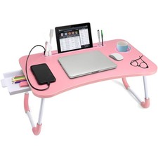 Lap Desk with Tablet Slot, Foldable Laptop Table with Storage Drawer for Bed  ...